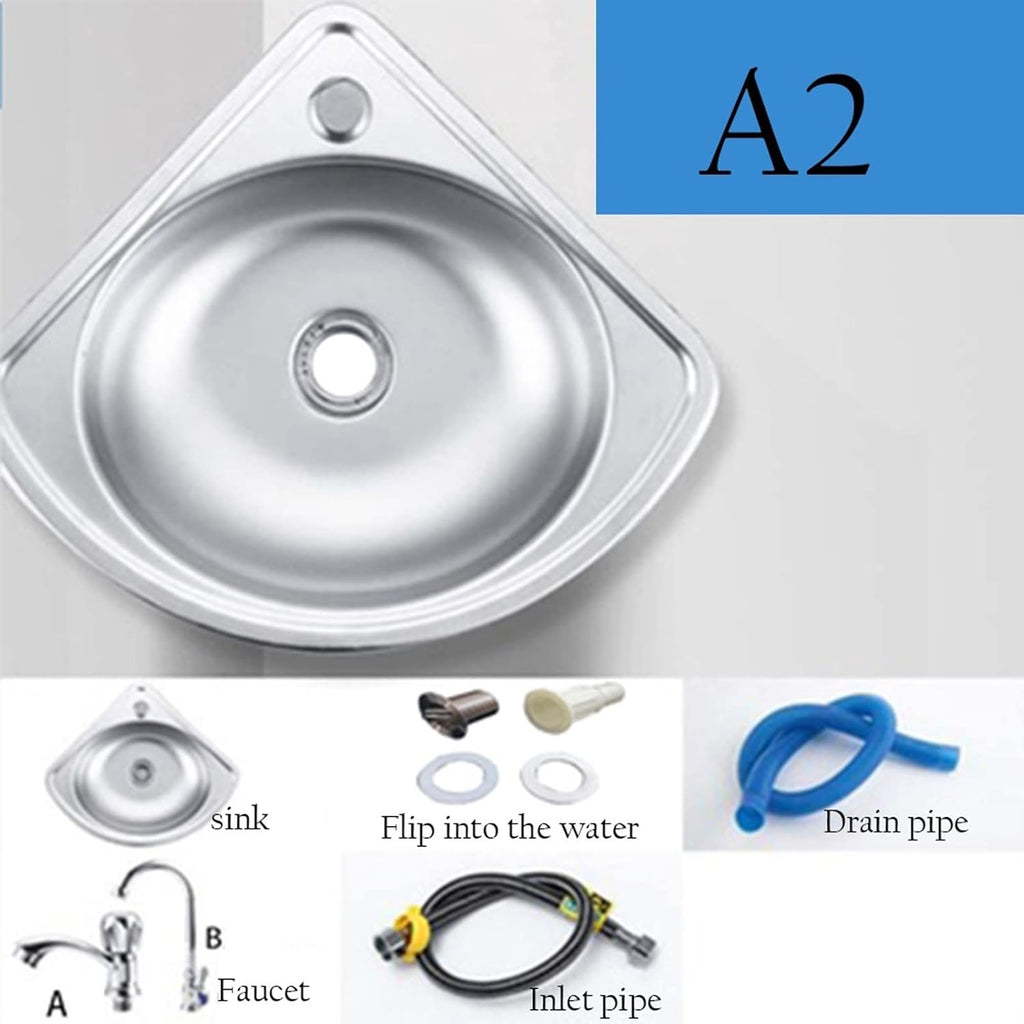 Single Bowl Sink Stainless Steel Triangle Wash Basin, Wall-Mounted Corner Sink Thick Wash Basin for RV, Campervan (Color : Silver, Size : B4(34x34cm)) (Silver A2(34x34cm))