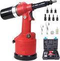 Heavy Duty Air Hydraulic Rivet Nut Tool Kit, Pulling Force Pop Rivet Gun Tool Kit with 7 Replaceable Nozzles Rivets & Toolbox, Automatic Air Rivet Hammer for Construction
