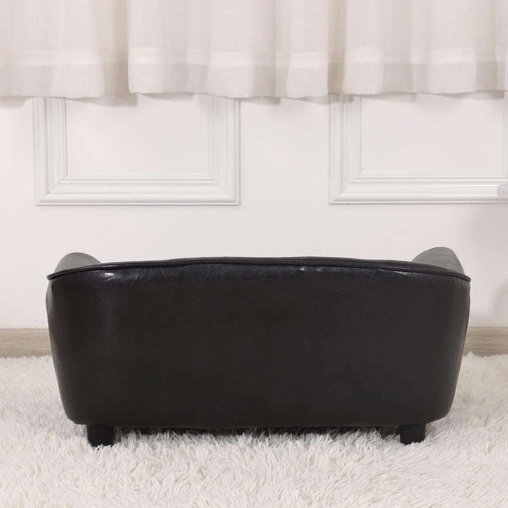 Dog Couch,Puppy Bed,Cat Sofa,Cat Couch,Pet Sofa,Dog Chair,Small Pet Bed with Copper Nail and Wooden Frame, Leather Fabric and Cushion,for Small Animals Using (Black)