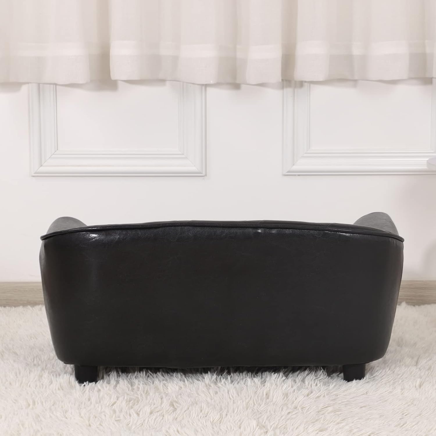 Dog Couch,Puppy Bed,Cat Sofa,Cat Couch,Pet Sofa,Dog Chair,Small Pet Bed with Copper Nail and Wooden Frame, Leather Fabric and Cushion,for Small Animals Using (Black)