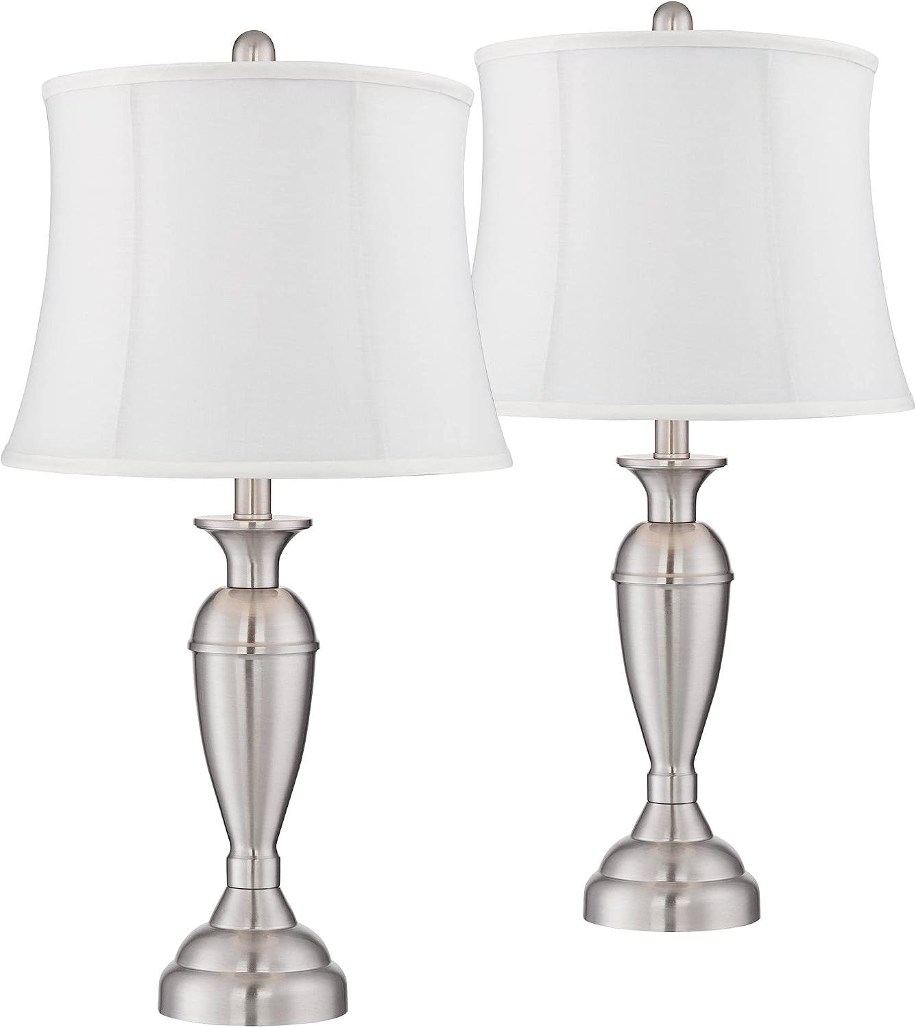 Regency Hill Blair Traditional Table Lamps 25' Tall Set of 2 Brushed Nickel Silver Metal Candlestick White Softback Fabric Drum Shade for Bedroom Living Room House Bedside Nightstand Office