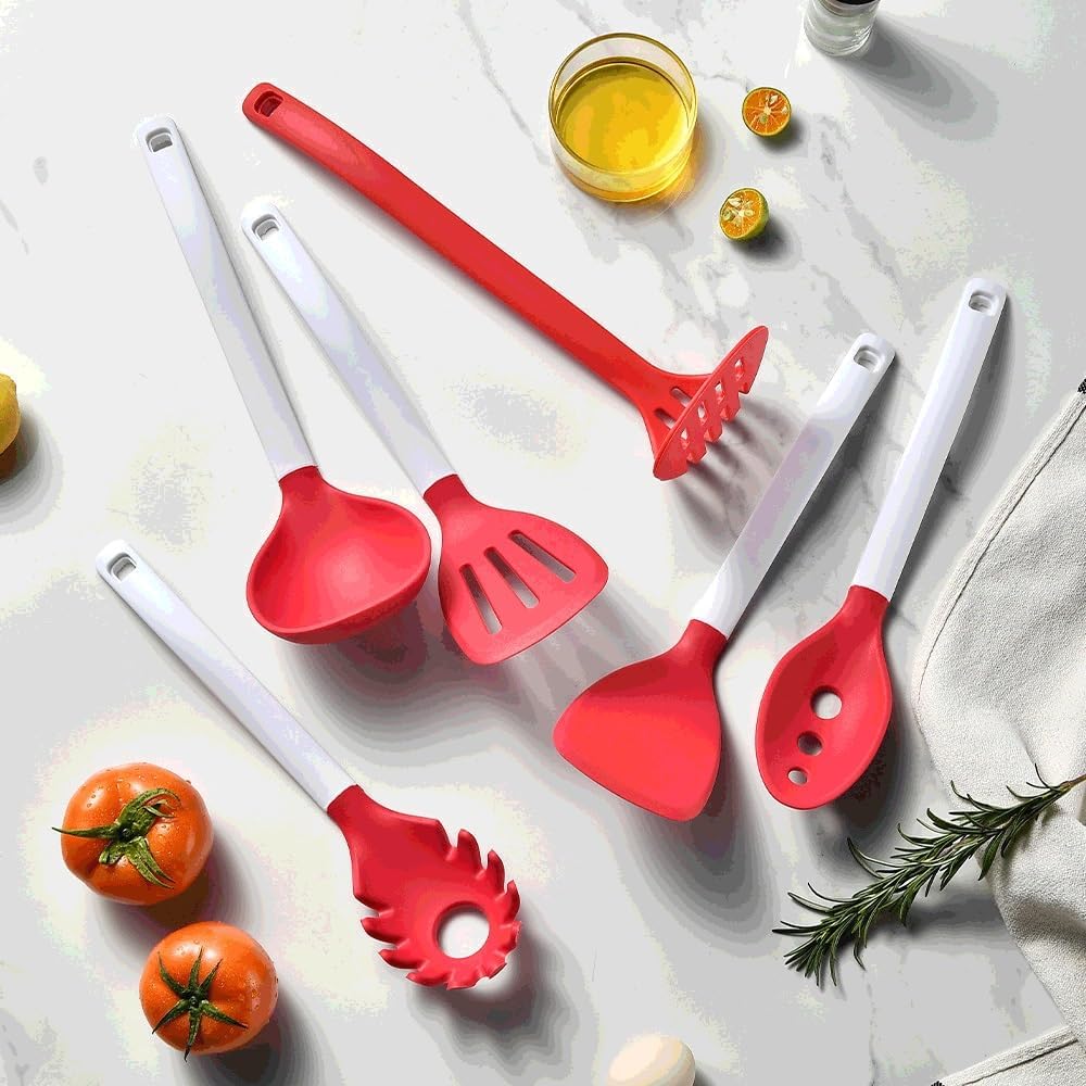 DUYHBAWRS-779 Heat Resistant Soup Spoon Brush Ladle Silicone Non Stick Spatula Spoon Kitchen Tools Cooking Utensil Set(Black)