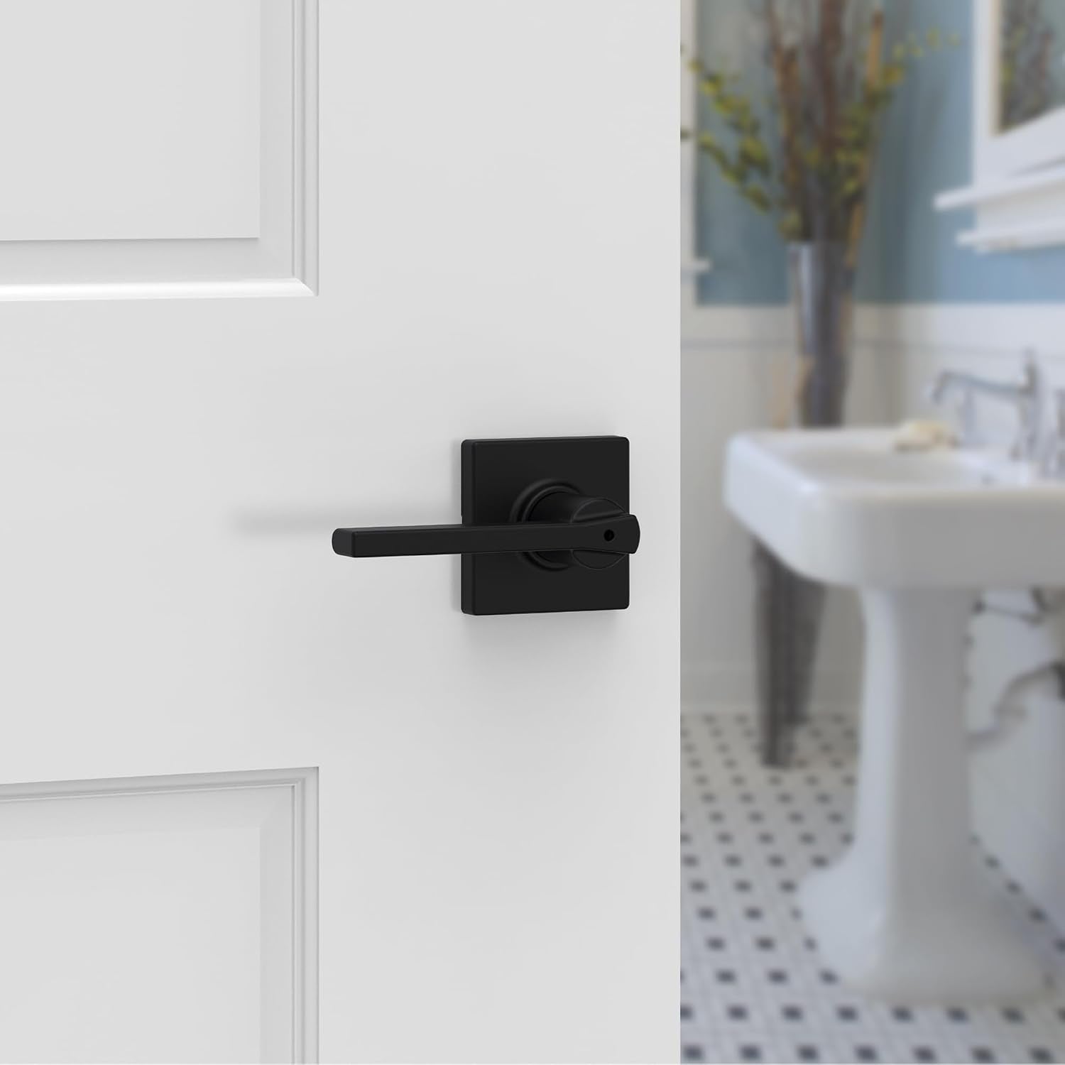 Kwikset Casey Interior Privacy Door Handle with Lock 8 Pack, Door Lever for Bathroom and Bedroom, Matte Black Reversible Keyless Turn Lock, with Microban Protection