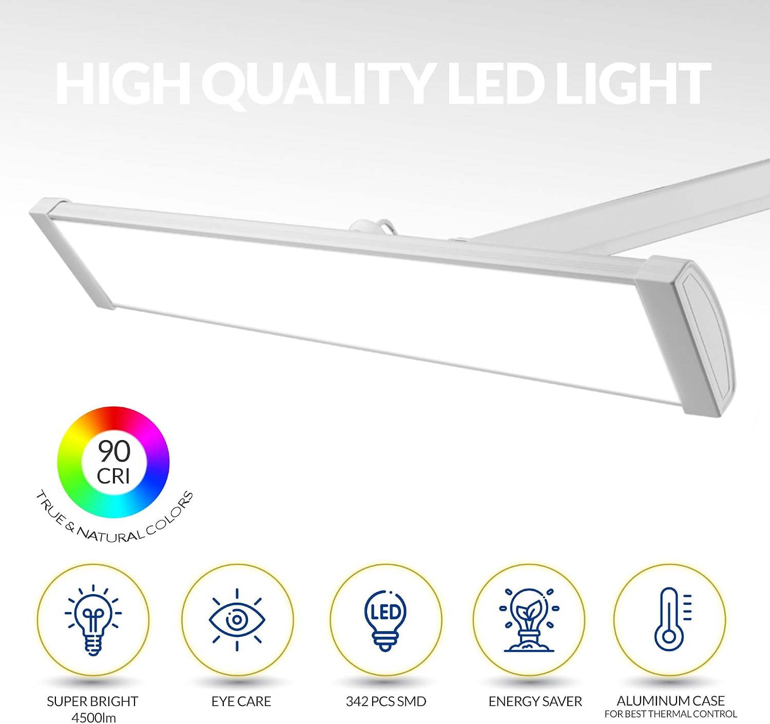 Ultra Bright 4500 Lumens Powerful Professional Eye Care LED Desk Lamp - Brightness Adjustable, Modern Task Light for Home, Beauty, Crafting, Office, Workbench (Daylight, Dimming, White)