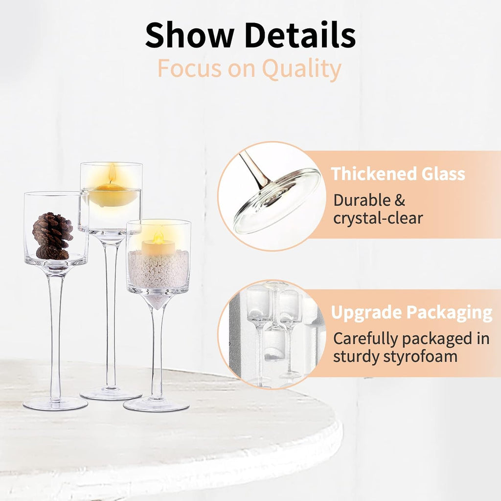 NUPTIO Stemmed Candle Holders Bulk: Set of 18 Tea Light Holders for Floating Pillar Candles - Clear Monet Candle Stands for Wedding Table Centerpiece Decor