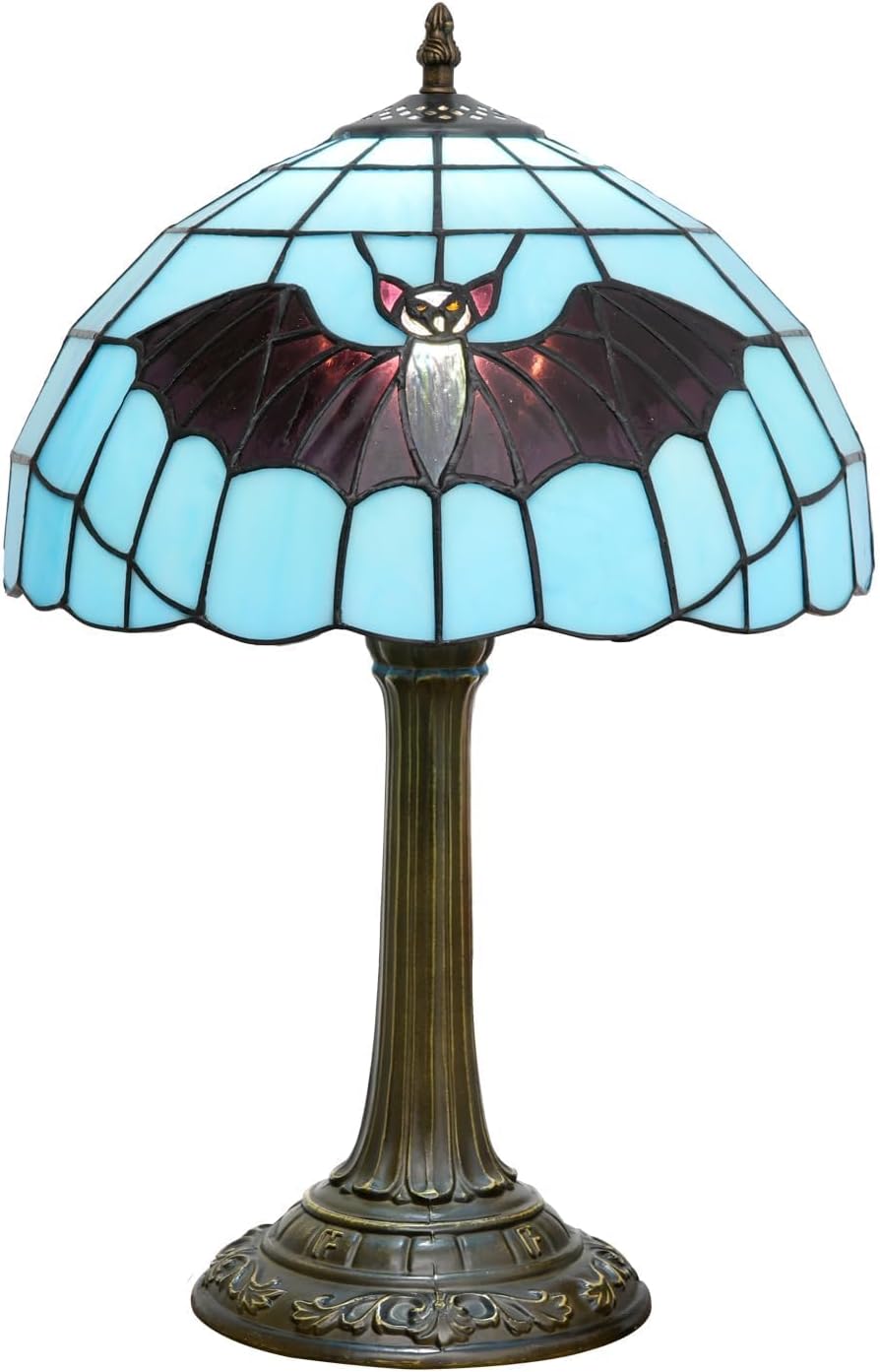 Tiffany Lamp Ocean Blue Bat Stained Glass Table Lamp 12' X19' Handmade Coastal Decor LED Ready Perfect for Beach House Bedroom Living Room,Bedroom, Bedside Corner Reading end Table Lamp