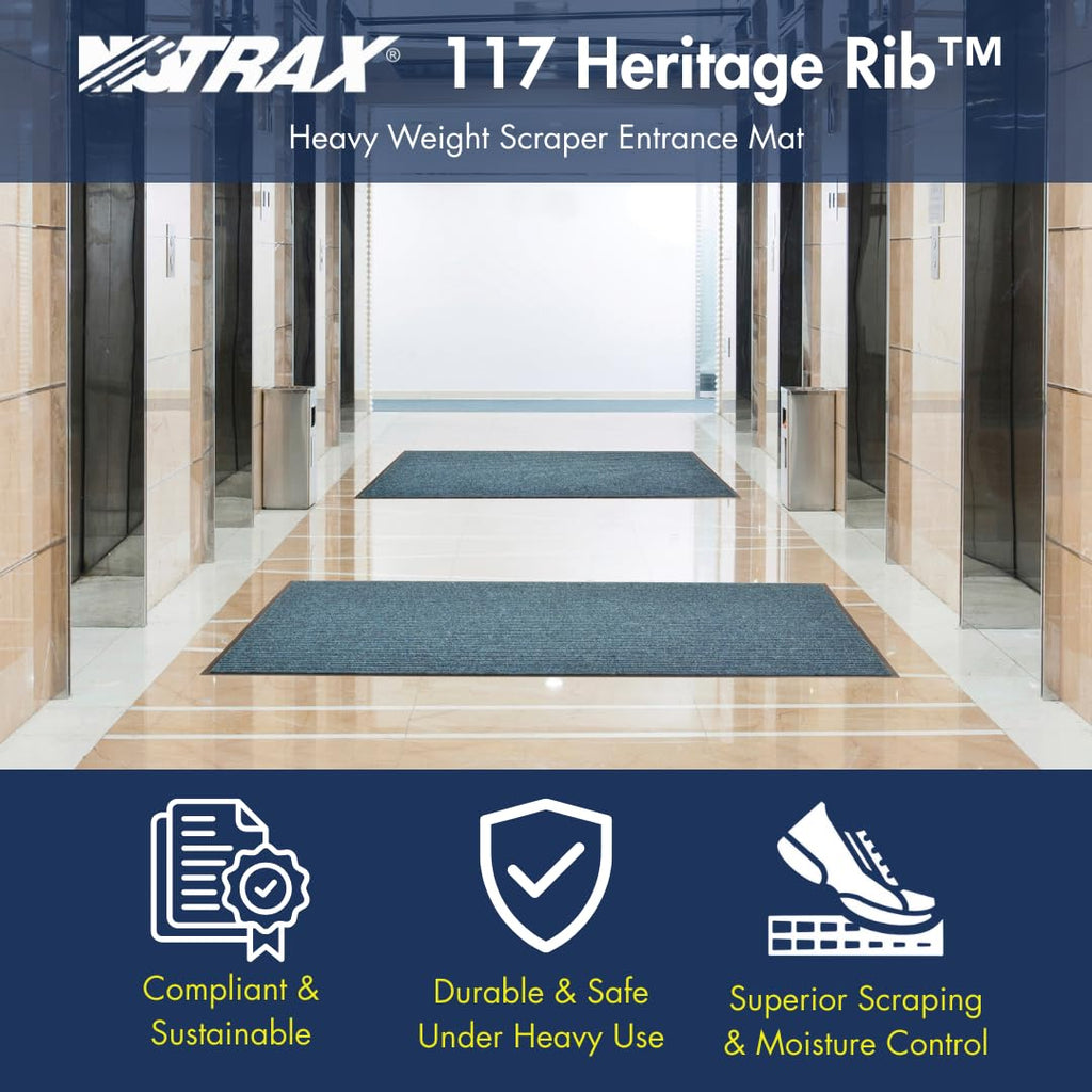 Notrax Heritage Rib™ Commercial Indoor Door Mat Office Rugs – 4' x 6' Brown Front Door Mat with Double Rib 22oz Yarn, Non-Slip Vinyl Backing – Durable Entryway Rug Made in The USA – 117S0046BR