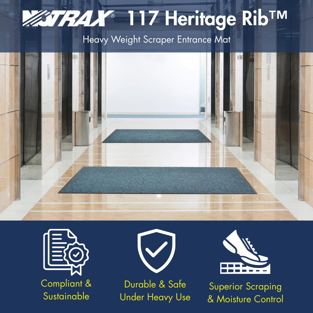Notrax Heritage Rib™ Commercial Indoor Door Mat Office Rugs – 4' x 6' Brown Front Door Mat with Double Rib 22oz Yarn, Non-Slip Vinyl Backing – Durable Entryway Rug Made in The USA – 117S0046BR