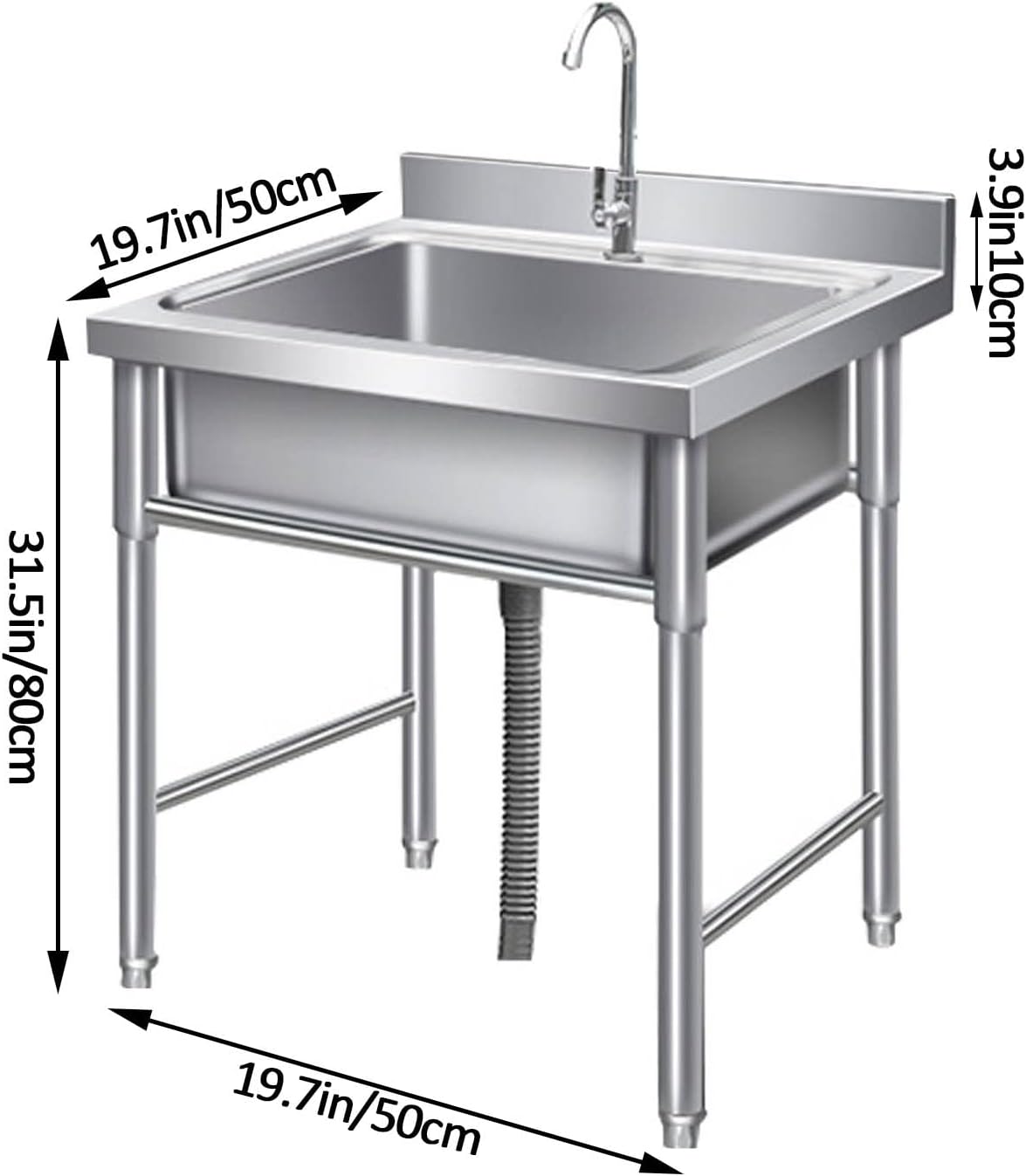Kitchen Sink Commercial Sink Multifunctional 304 Stainless Steel Sink Kitchen Sink Movable Outdoor Kitchen Sink Wash Basin Single Bowl Sink with Faucet