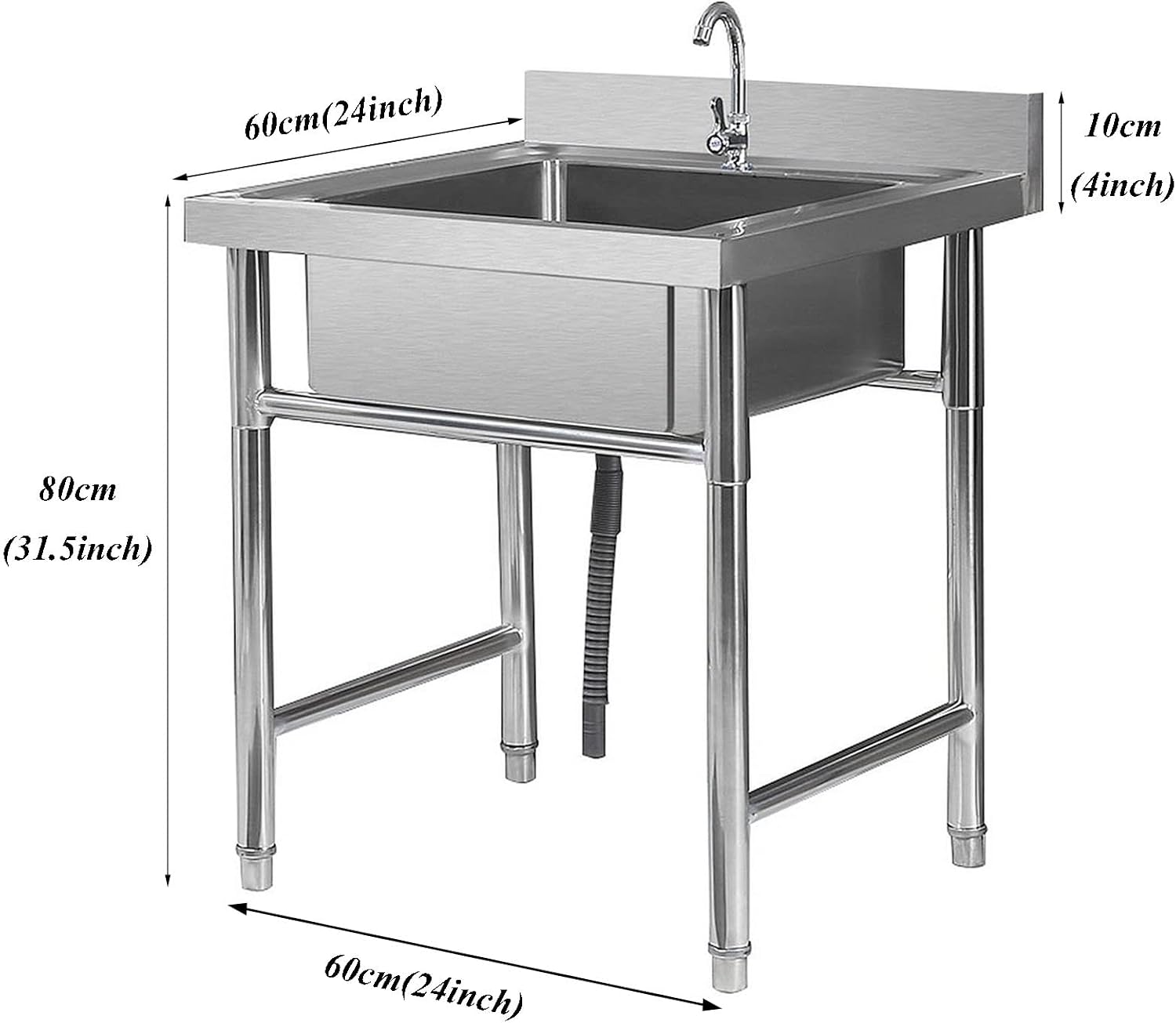 1 Compartment Single Bowl Sink of Stainless Steel Commercial Utility Basin with Faucet, Free Standing Utility Sink for Bar, Restaurant, Kitchen, Hotel and Home