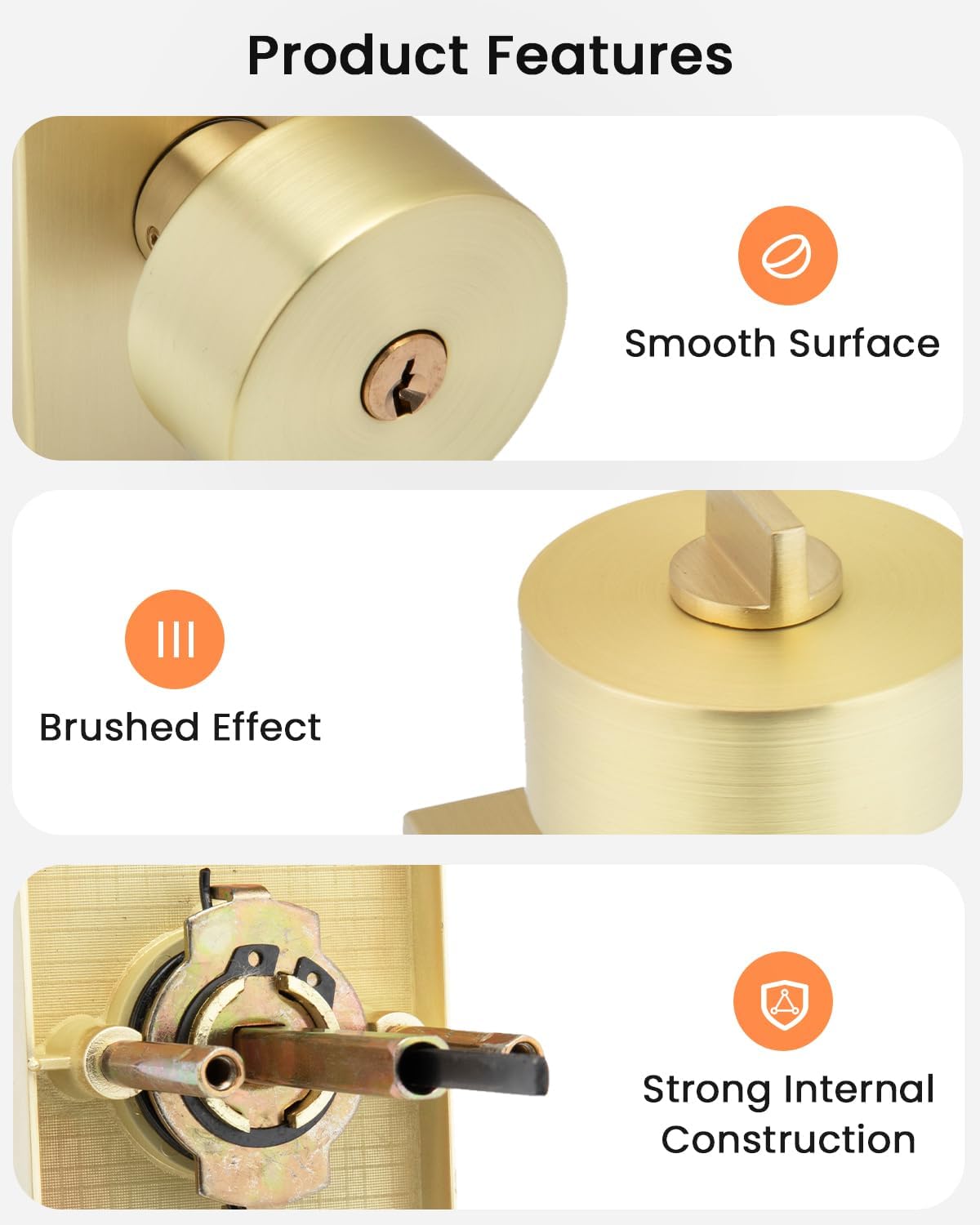 Haidms Gold Exterior Door Knob with Deadbolt, Zinc Alloy Brushed Gold Exterior Door Lock Set, Heavy Duty Brushed Brass Front Door Knob and Deadbolt Set with Lock and Key (3 Pack)