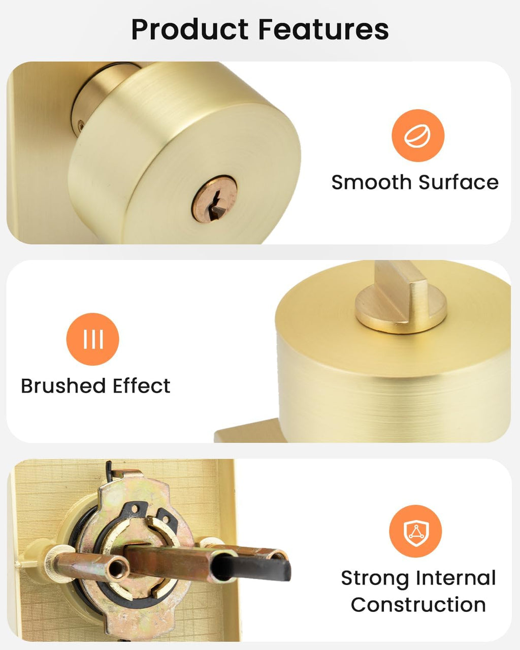 Haidms Gold Door Knob with Deadbolt, Zinc Alloy Brushed Gold Keyed Alike Exterior Door Lock Set,Heavy Duty Brushed Brass Front Door Knob and Deadbolt Set with Lock and Key, Reversible (2 Pack)