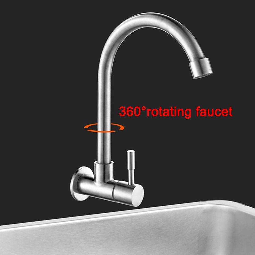 Small Wall Mounted Bathroom Sink, Single Bowl Sink, with in-Wall Stainless Steel Single Cold Faucet, Utility Washing Hand Basin for Garage Restaurant Laundry Room Outdoor (Size : 36.5x25cm) (36.
