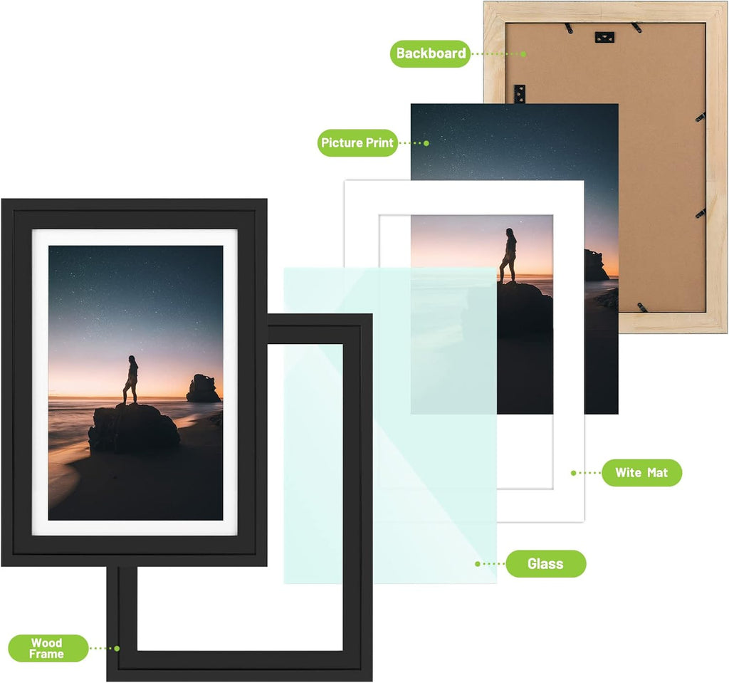 Golden State Art, 13x19 Picture Frame - Displays 11x17 Photo with Mat or 13x19 Without Mat, Wide Moulding Solid Wood Frame for Wall Display, Black (4 Packs)