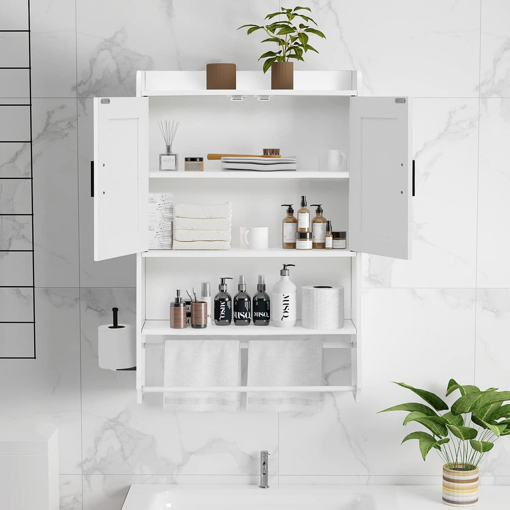 apexnova Bathroom Wall Cabinet, Wooden Medicine Cabinet Over The Toilet with Adjustable Inner Shelf, Wall Mounted Cabinet with Doors for Bathroom Storage, Hanging Cabinet for Wall with Towels Bar