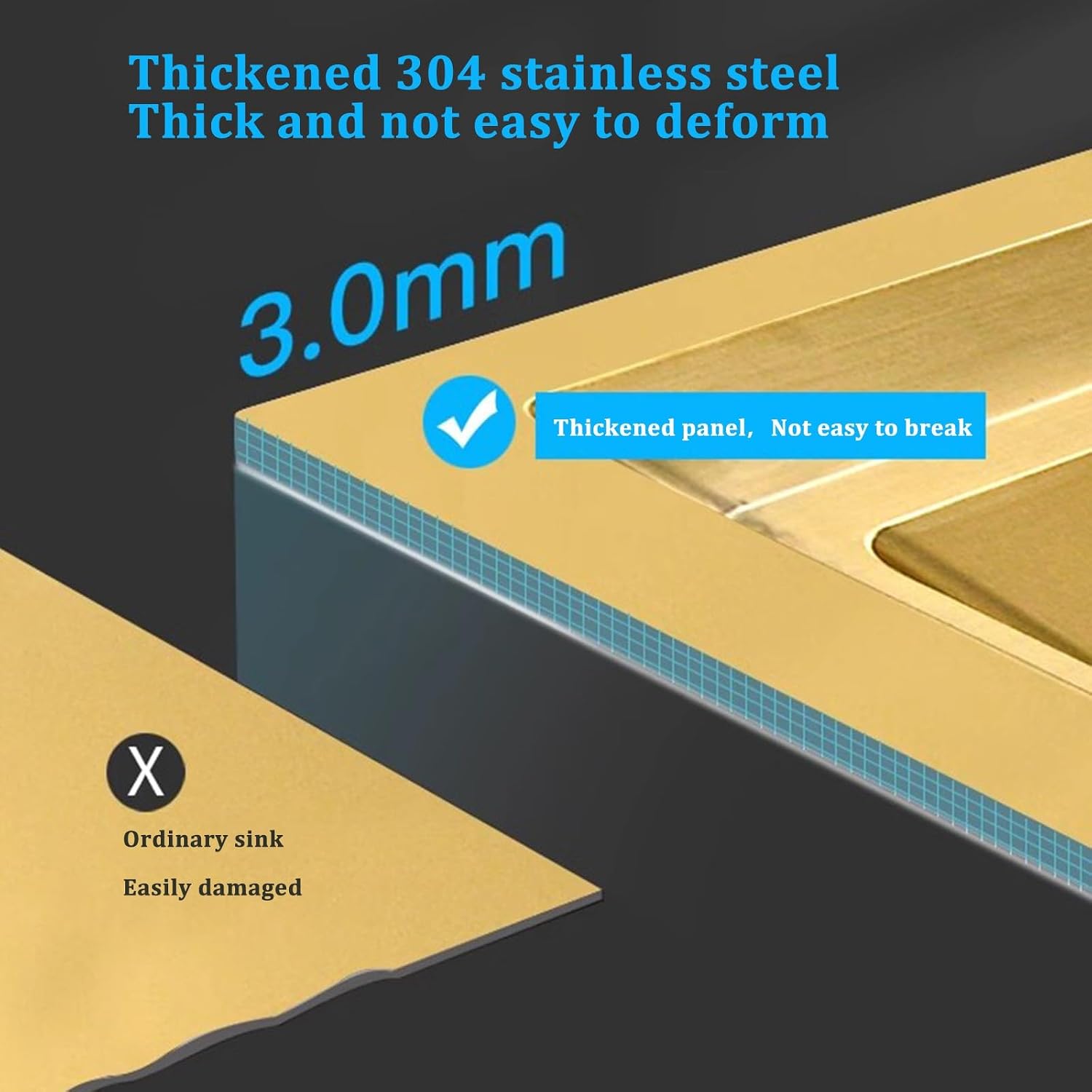 Golden Stainless Steel Sink Kitchen Double Bowl Sink Large Capacity Sink Golden Faucet Including Soap Dispenser and Other Accessories (