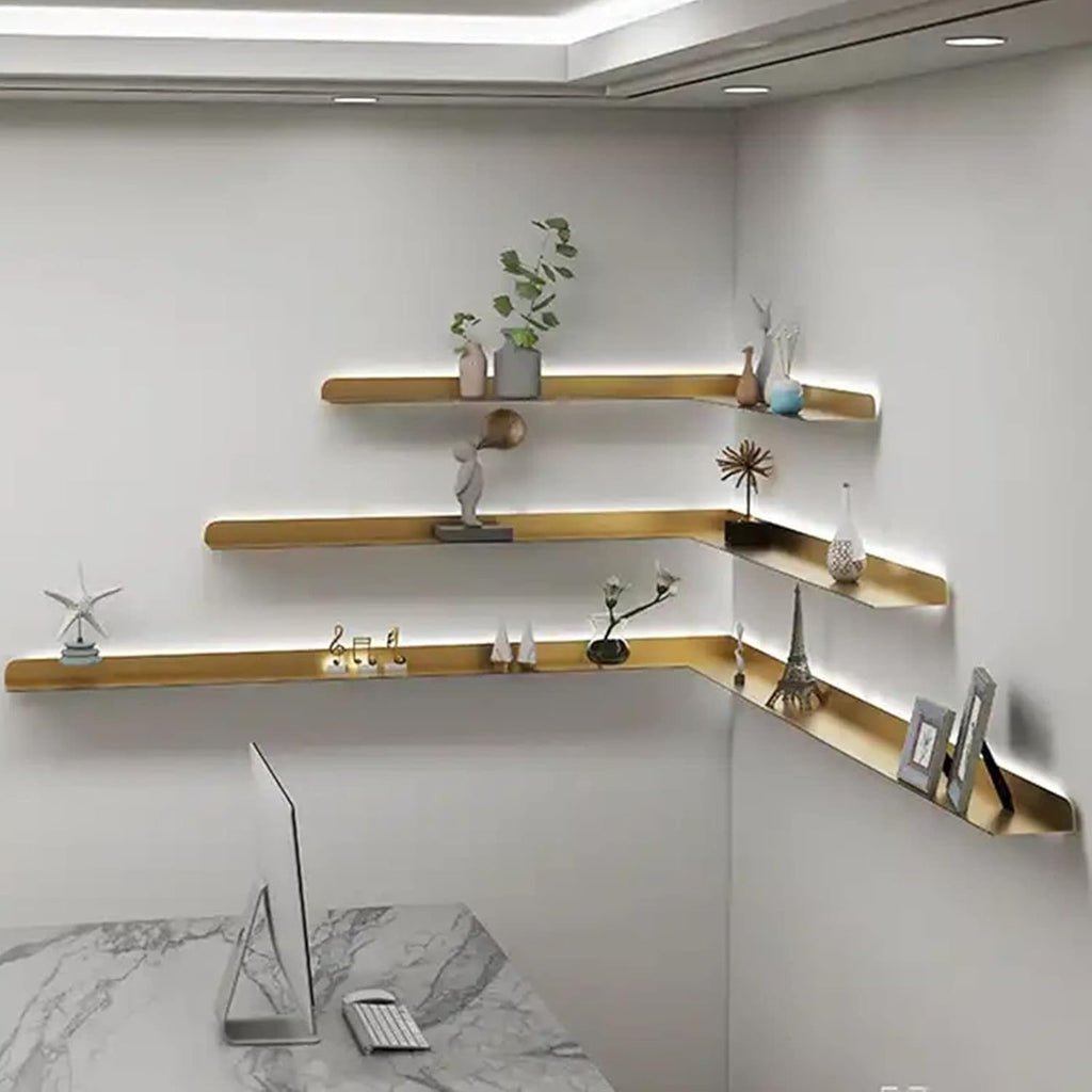 LED Light Aluminum Wall Shelves, Floating Wall Shelves Floating Shelves Wall Mounted Light-Emitting Shelves for Plant Shelf Or Bookshelf (Gold-60x20cm
