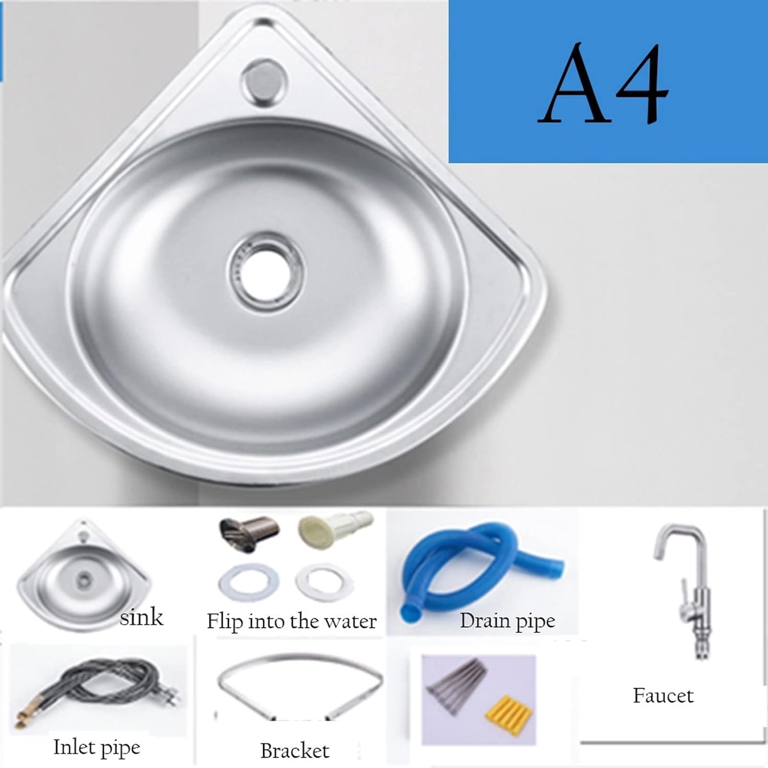Stainless Steel Wall-Mounted Single Bowl Sink Triangle Wash Basin Thick Small Sink Corner for Kitchen Bathroom Lavatory (Color : Silver, Size : A(34x34cm)) (Silver A4(34x34cm))
