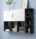Wall Mounted Storage Cabinet with 2 Doors Floating Hanging Bookshelf with Open Shelves Simple Solid Wood Multi-Layer Racks for Home Office Living Room(Black,80 cm)