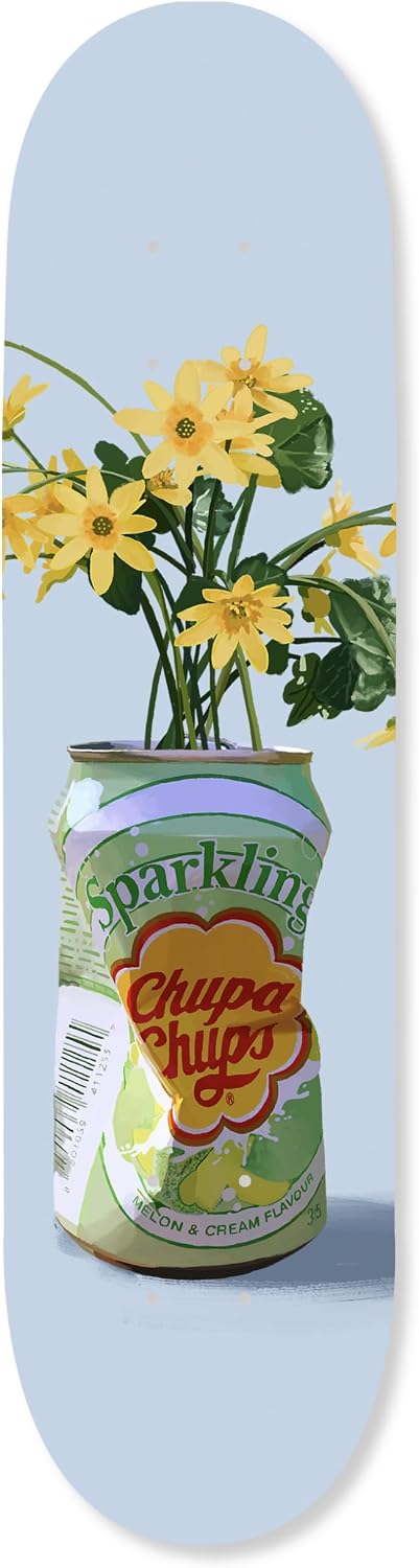 Trendy Pop Acrylic Wall Art Die-Cut Easy-to-Hang, 1 Panel 8' x 32', Sparkling Floral Vase Skateboard