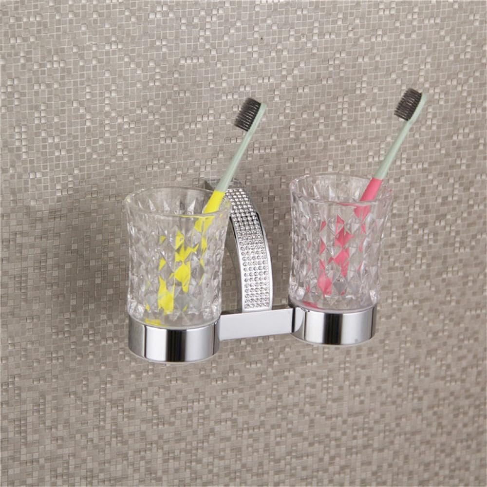 Crystal Bathroom Hardware Set Robe Hook Towel Rail Rack Bar Shelf Toothbrush Holder Bathroom Accessories Gold/Chrome,Double Cups Chrome