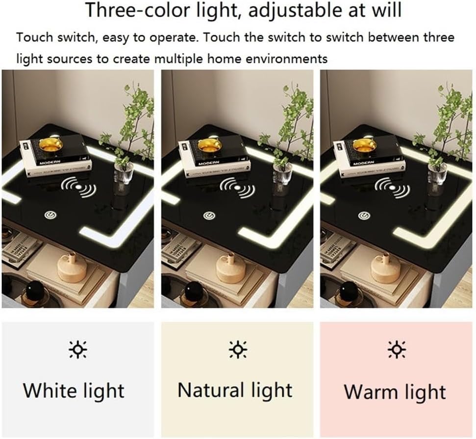 Floating Nightstand with Drawer, Bedside Shelf Wall Mounted Nightstand, Bedside Table with Wireless Charging and Smart Light, Side Table for Bedroom Modern Decor(Dark Gray,48cm/18.9in)