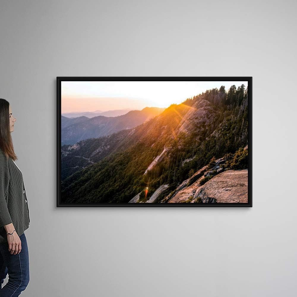 Sunset at Moro Rock Trail, Sequoia Black Float Frame Canvas Art, California Artwork