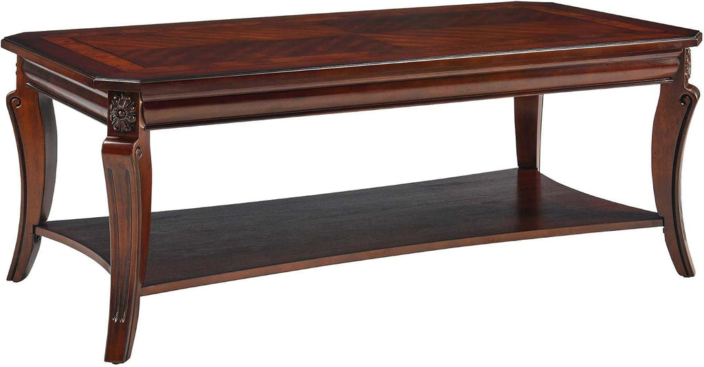 Large Coffee Table with Shelf for Living Room, Rectangle Solid Wood Cocktail Table with Open Storage Shelf, Mid-Century Modern Sofa Center Tables, 47.2'L x 23.6'W x 17.9'H, Cherry Brown KFZ-A1168-WD