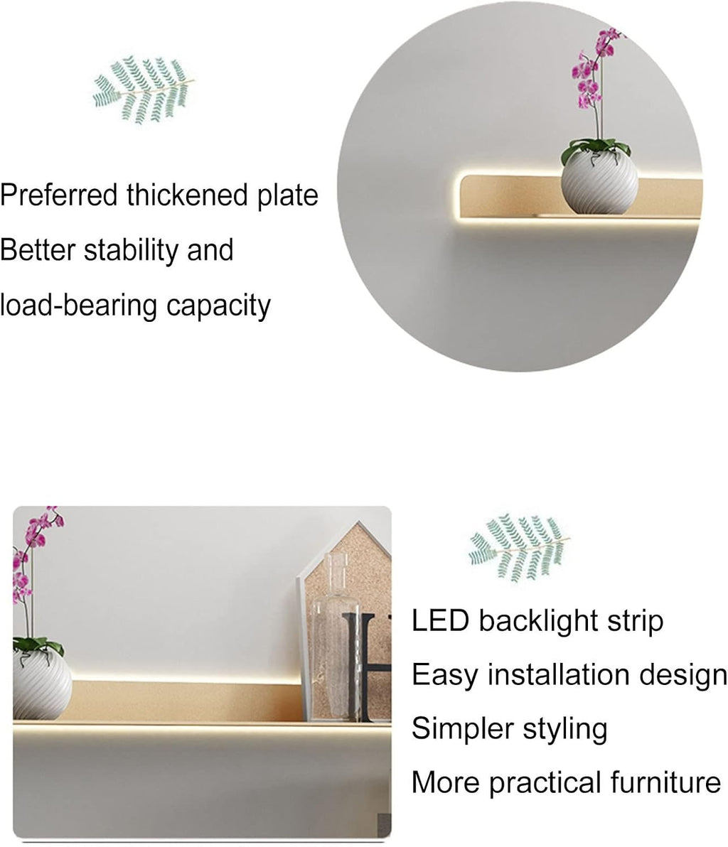 Storage Rack, LED Light Aluminum Wall Shelves, Floating Wall Shelves Floating Shelves Wall Mounted Light-Emitting Shelves for Plant Shelf Or Bookshelf (Gold-60x20cm