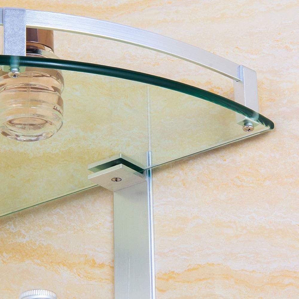 Multifunctional 3-Tier Aluminum Glass Corner Shelf - Wall-Mounted Bathroom Storage Caddy Shower Silver Sand Sprayed Finish Size: 28Cm