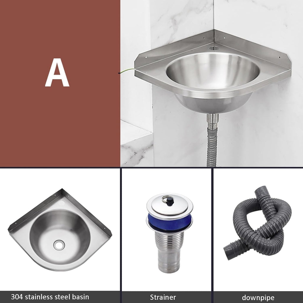 Stainless Steel Single Bowl Sink with Faucet, 3.9IN Deep Wall-Mounted WashBasin, Space-Saving, Easy to Clean,Small Sink Corner for Kitchen Bathroom,Silver-A