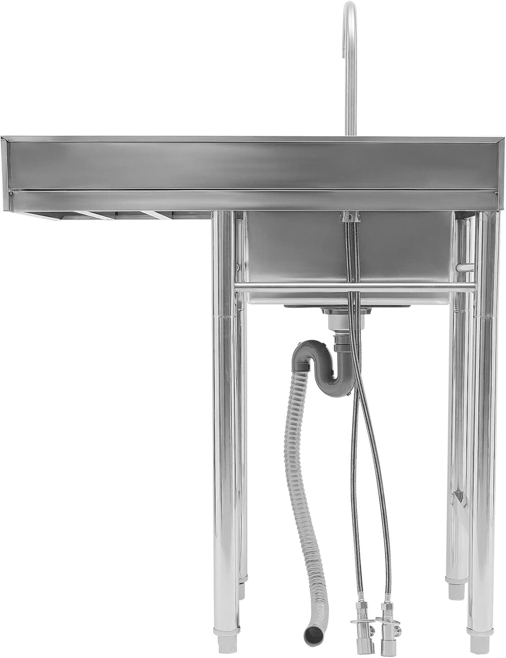 Stainless Steel Sink Single Bowl Commercial Utility Sink Free Standing Kitchen Sinks with Cold and Hot Water Faucets for Kitchens, Garage, Laundry Room (35.4' W x 21.2' D x 39.3' H)