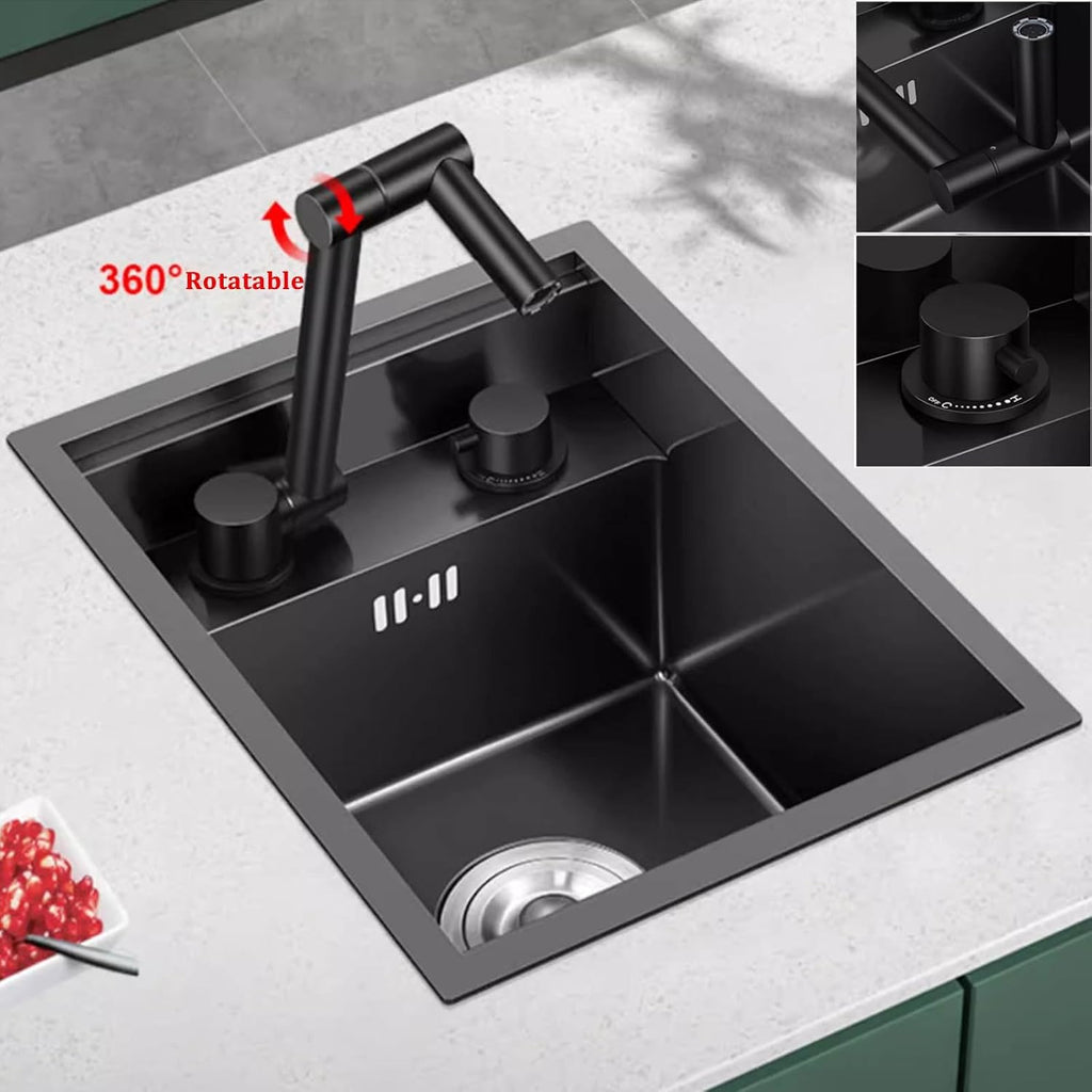 Black Sink with Cover Single Bowl Sink with Foldable Faucet Single Bowl Sink Hidden Sink Undercounter Sink(One Color-32x43cm