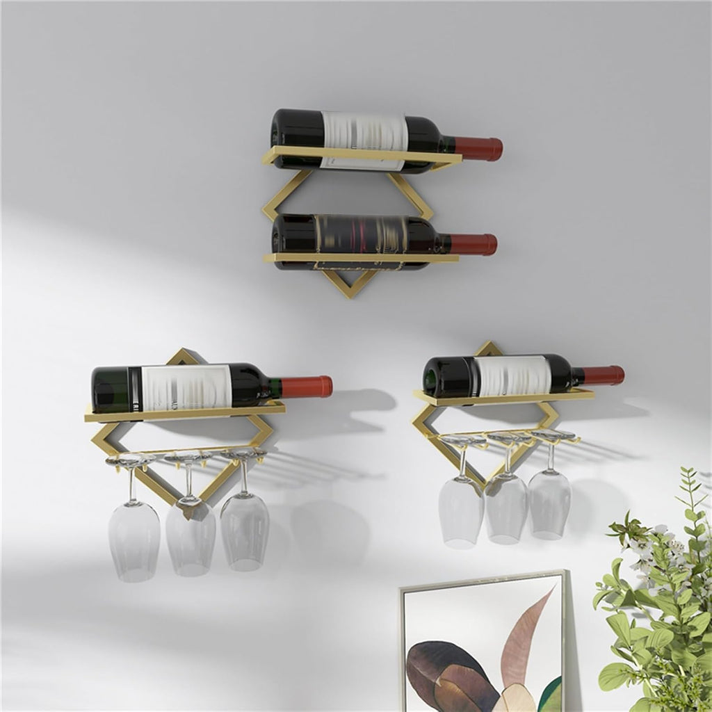 Bar Unit Floating Shelves, Metal Wine Rack Wall Mounted Modern, Elegant Storage For Living Room - With Hanging Wine Glass Rack Mini Bar Bottle Display Shelf Whiskey Shelf Corner Bar ( Color : Gold-3pc