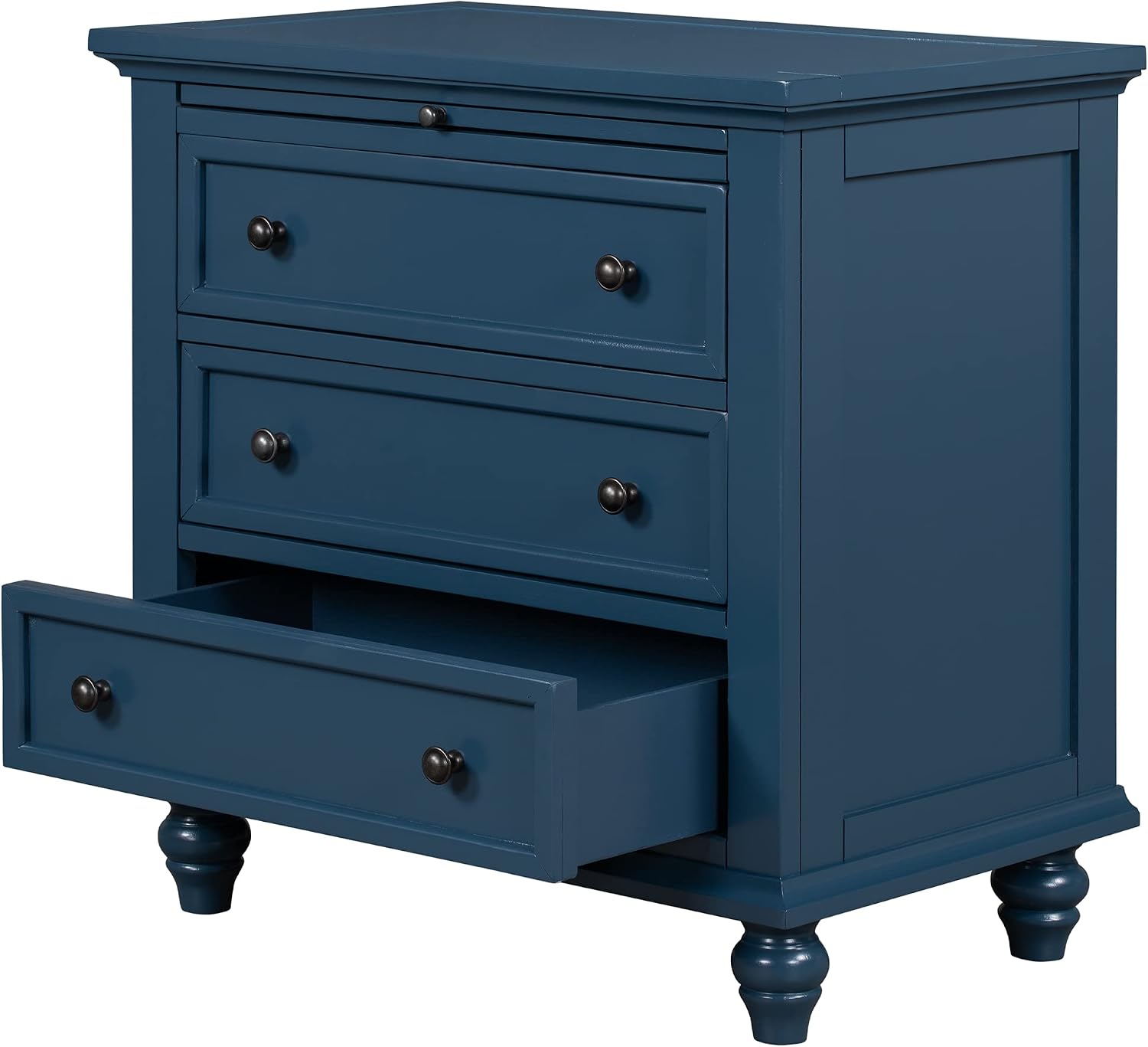 Modern Storage Wood Cabinet with 3-Drawer, Sofa Table Console Table End Table with Pull Out Tray, Accent Table Furniture for Entryway Living Room Bedroom, Fully Assembly Bedside Table (Blue)