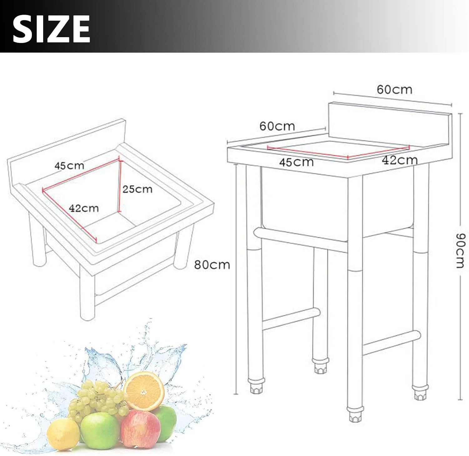 Kitchen Utility Sink Set Bar Prep Sink Stainless Steel Single Bowl Sink for Laundry Backyard Garage Camping Freestanding Easy to Clean
