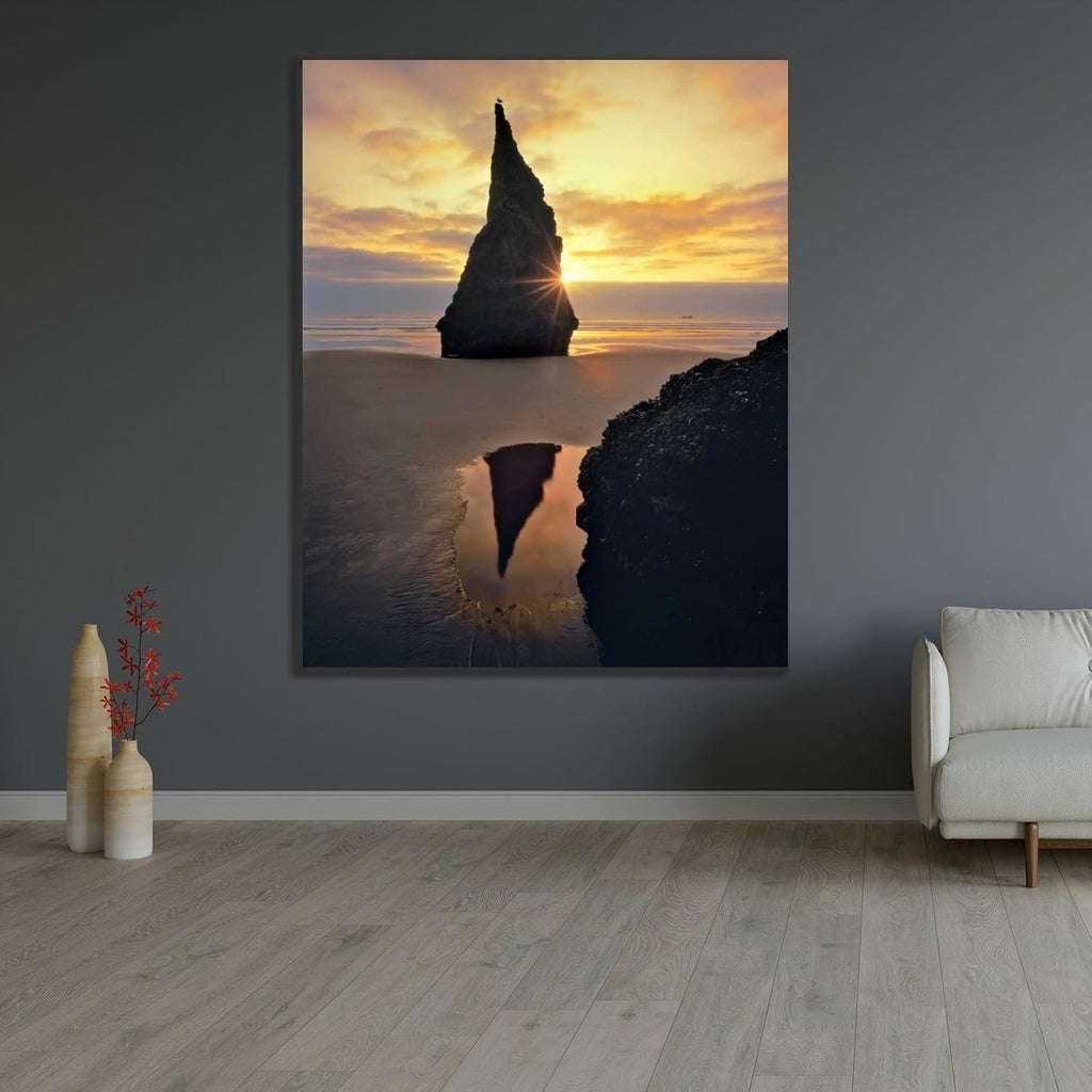 ArtDirect Terrill, Steve 28x34 Gallery Wrapped Canvas Museum Art Titled: Oregon Rock formation at sunset on Bandon Beach