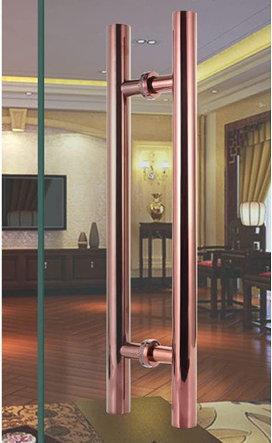 Door Pull Handle Round H Type,Indoor Outdoor Barn Door Handles Brushed Nickel Sliding Door with Screws, Rose Gold-Length 80cm(31.5inch)