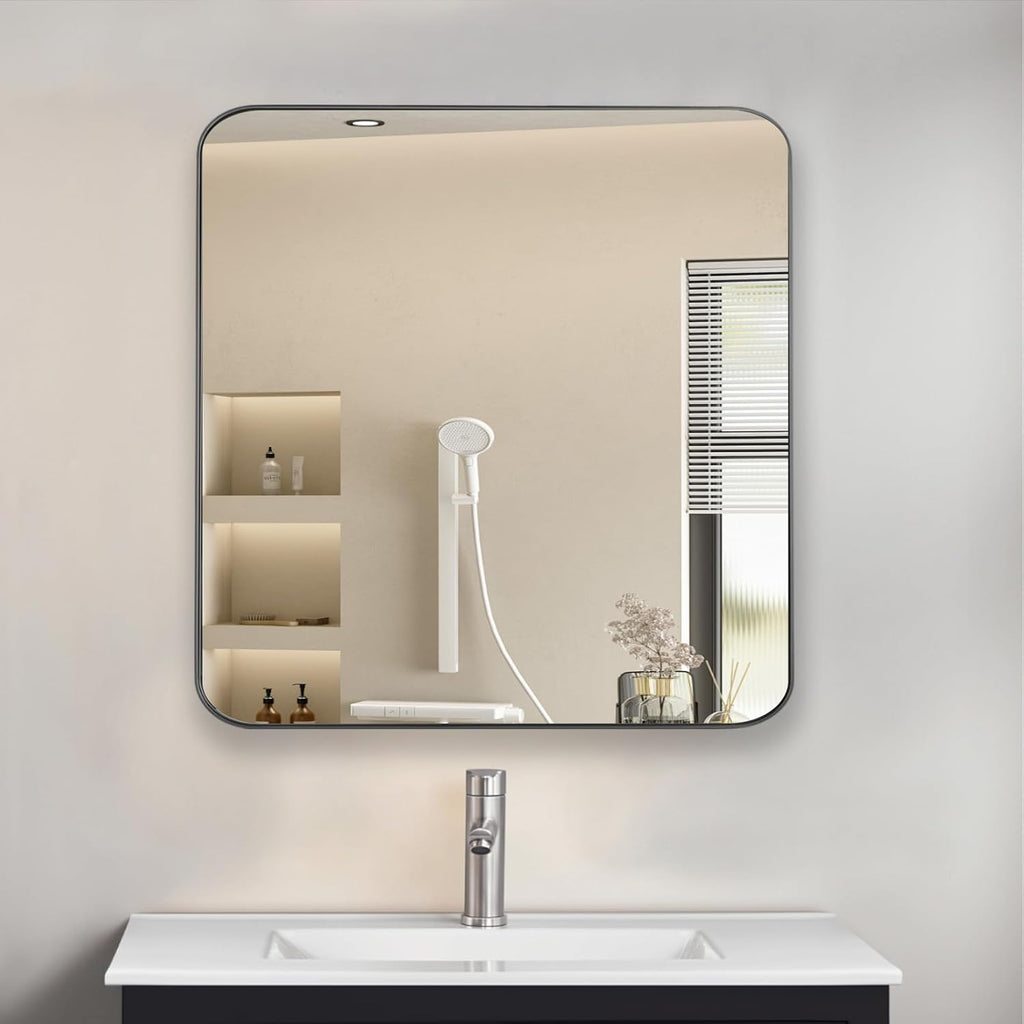 20' x 20' Bathroom Medicine Cabinet, Recessed or Surface Mount Square Mirror Cabinet with Stainless Steel Frame,Adjustable Metal Shelves, Wall Mounted Vanity Mirror with Bathroom Storage