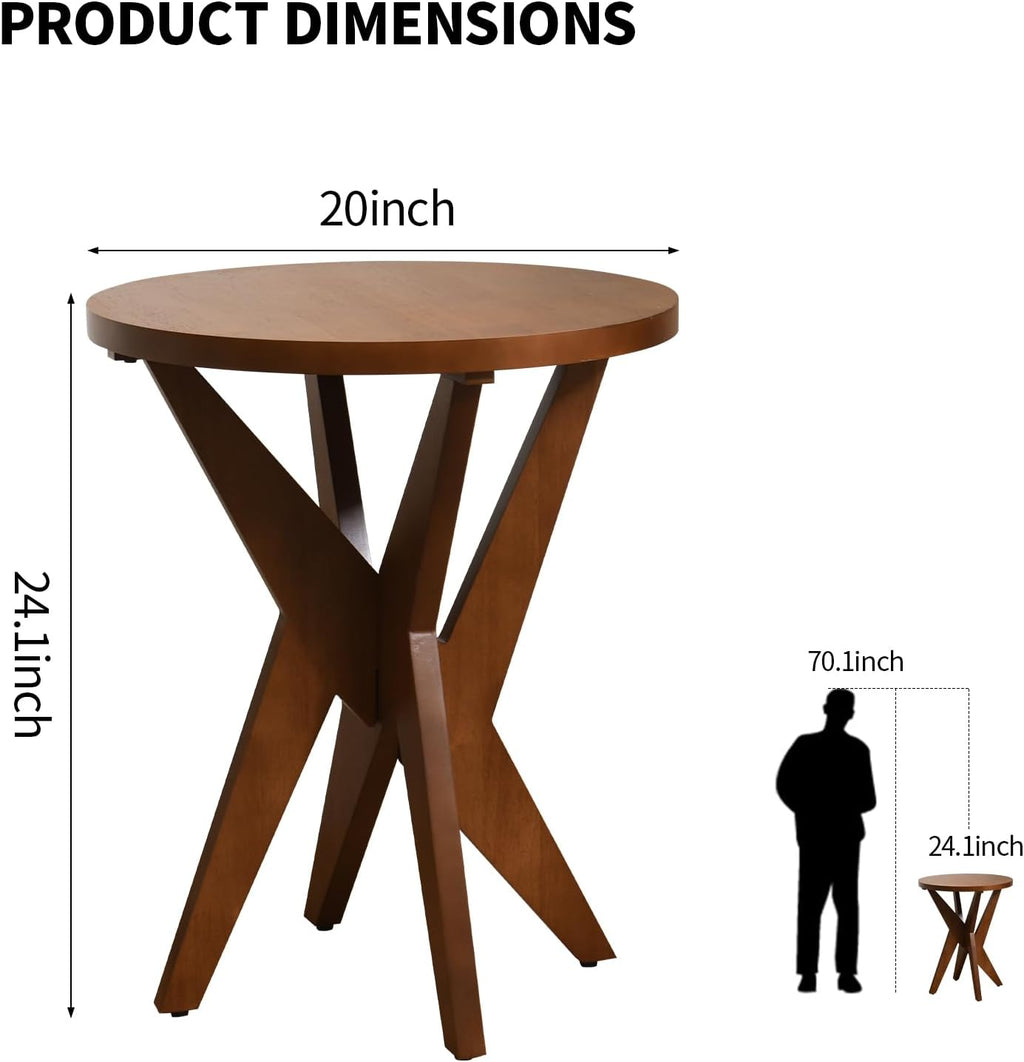 Ahokua Mid-Century Modern Round End Table Set of 2, Walnut Brown Farmhouse Side Tables with MDF Top and Crossed Legs for Living Room, Bedroom, or Small Spaces
