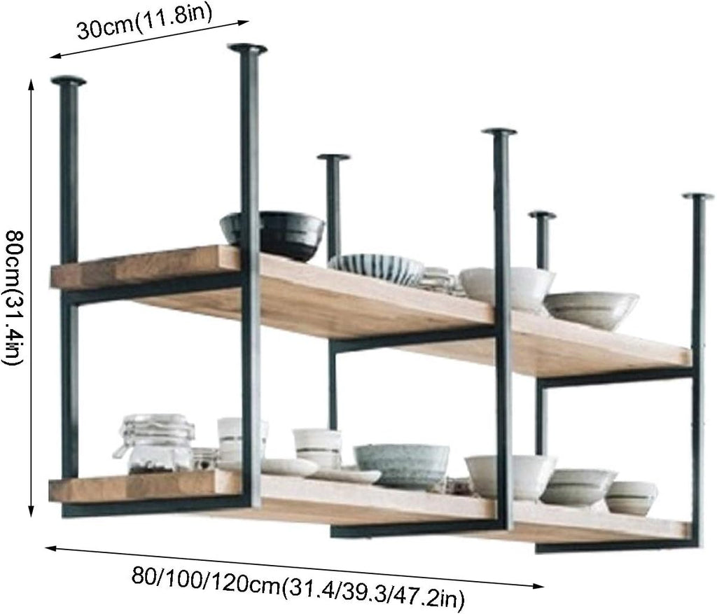 Corner Ledge Wall Shelf,Ceiling Shelf Floating Shelves，Rustic Ceiling Shelf Brackets 2 Layer，Wall-Mounted Decorative Rack for Bar Restaurant，Hanging，Easy to Install (Size : 100 * 30 * 80cm)
