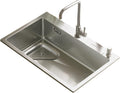 Silver Single Bowl Bar Prep Sink 304 Stainless Steel Kitchen Sink RV Sink with Drain Pipe and Installation Kit Drop in Or Undermount (Color : A-Have Faucet, Size : 68x45x21cm) (Ahave Faucet 72x45