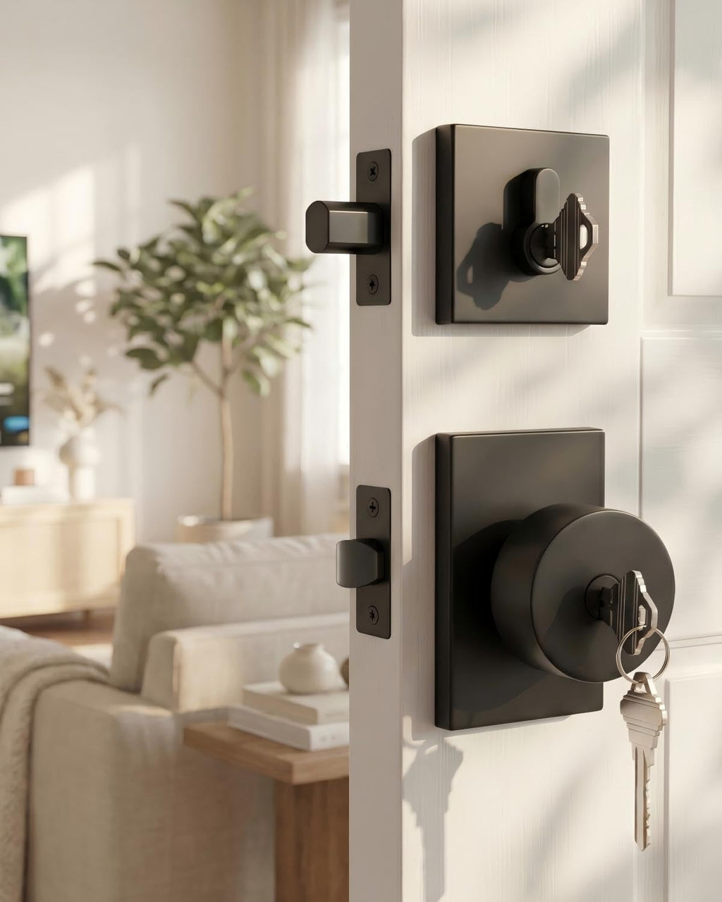 Haidms Black Door Knob with Deadbolt, Zinc Alloy Matte Black Exterior Door Lock Set, Heavy Duty Front Door Knob and Deadbolt Set with Lock and Key, Reversible Modern Secure Entry Hardware (2 Pack)