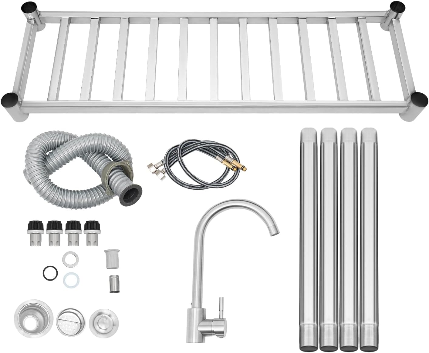 Stainless Steel Sink Single Commercial Utility Sink Free Standing Kitchen Sinks with Cold and Hot Water Faucets for Kitchens, Garage, Laundry Room (39.4'W x 19.7'D x 35.4'H)