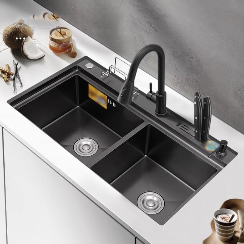Single Bowl Kitchen Stainless Steel Sink Multifunctional Double Bowl Sink Large Capacity Dishwashiwater Sink Washbasin Thick Panel (82 * 46 * 22Cm