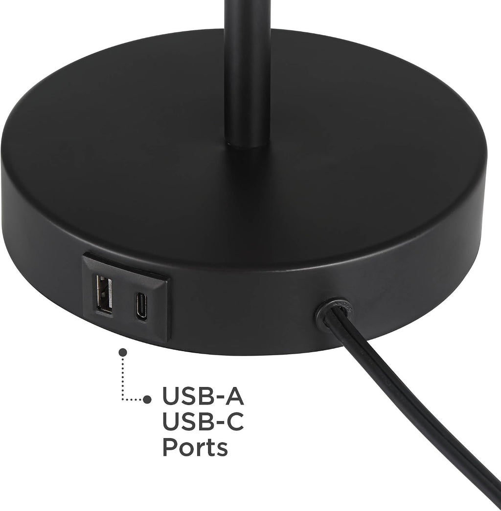 360 Lighting Piper 24' High Gooseneck Small Modern Set of 2 Desk Lamps with USB Charging Ports A+C Black Metal Shade Home Office Living Room Bedroom Bedside Nightstand House Reading Kitchen Entryway