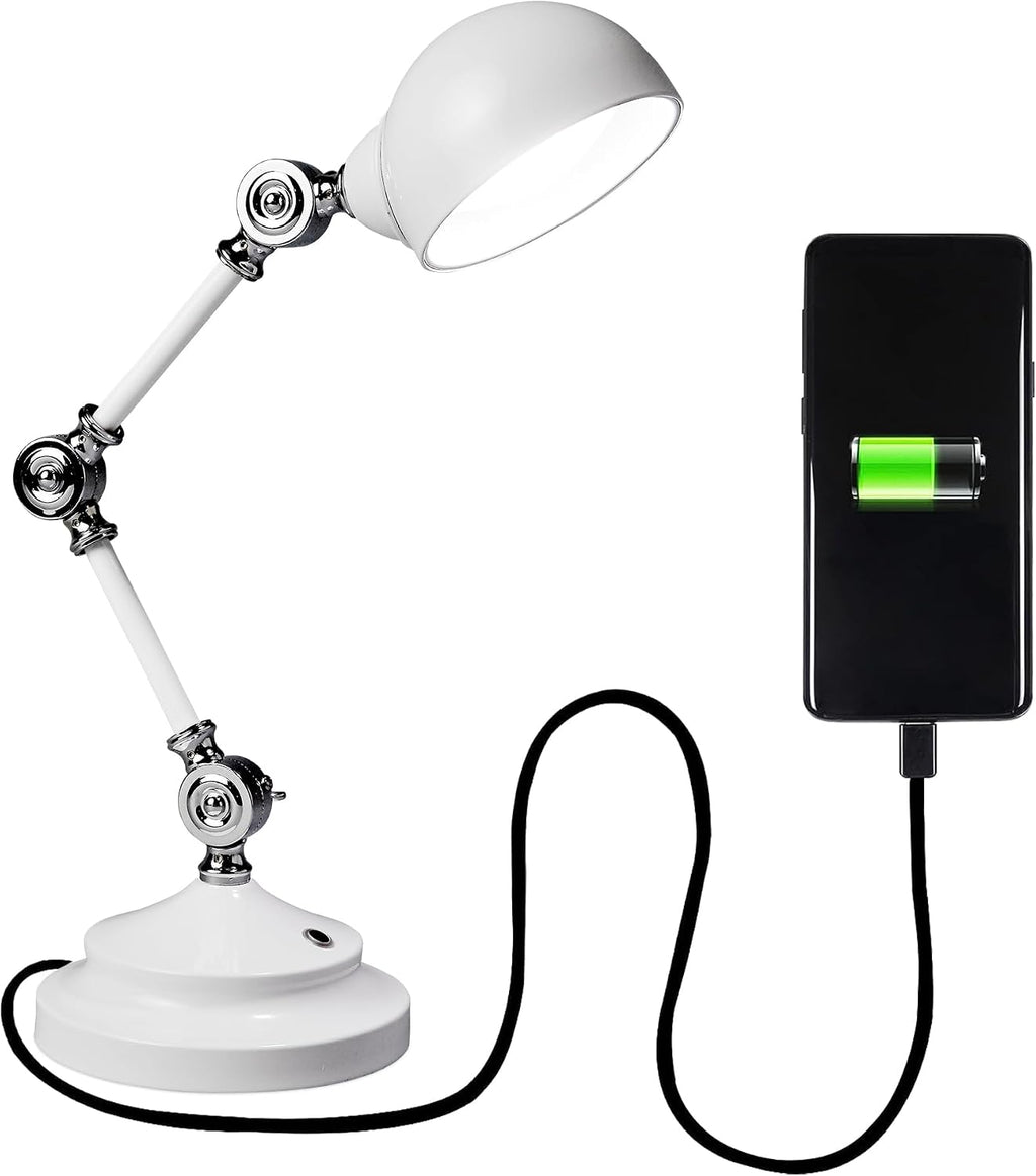 OttLite Revive LED Desk Lamp, White – 3 Brightness Settings, Touch Activated Controls, Three Adjustable Knobs, USB Charging Port, ClearSun LED Technology