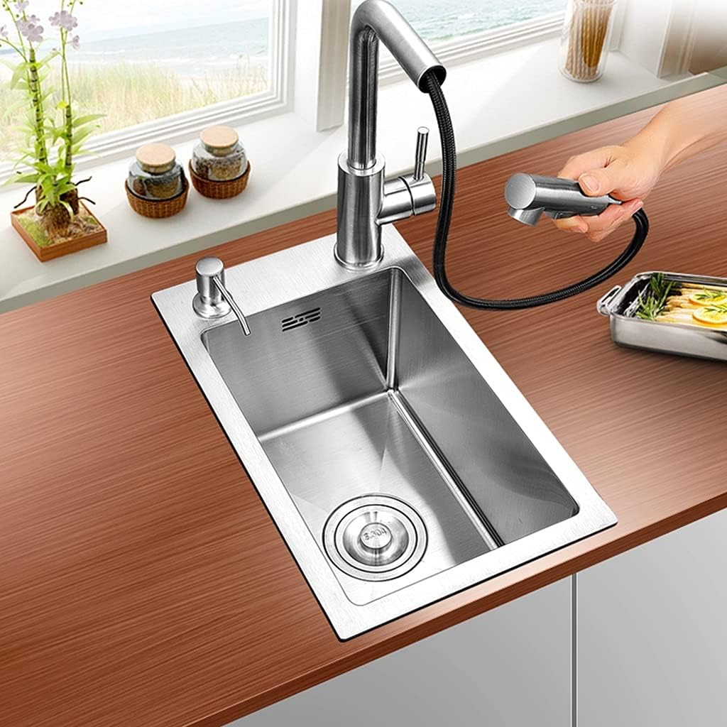 Kitchen Sinks Sink Kitchen Single Bowl Sink Balcony Sink Bar Counter Rectangular Sink with Pull-Out Faucet (28 * 46 * 22Cm