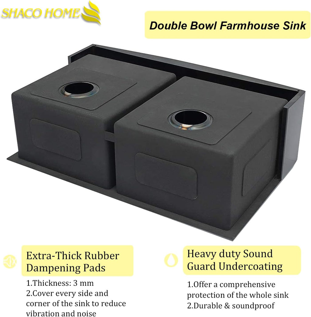 SHACO 33 Inch Double Bowl Divided 50/50 Black Farmhouse Sink, 33x21 Gunmetal Black Stainless Steel Undermount Apron Front Farm Kitchen Sink