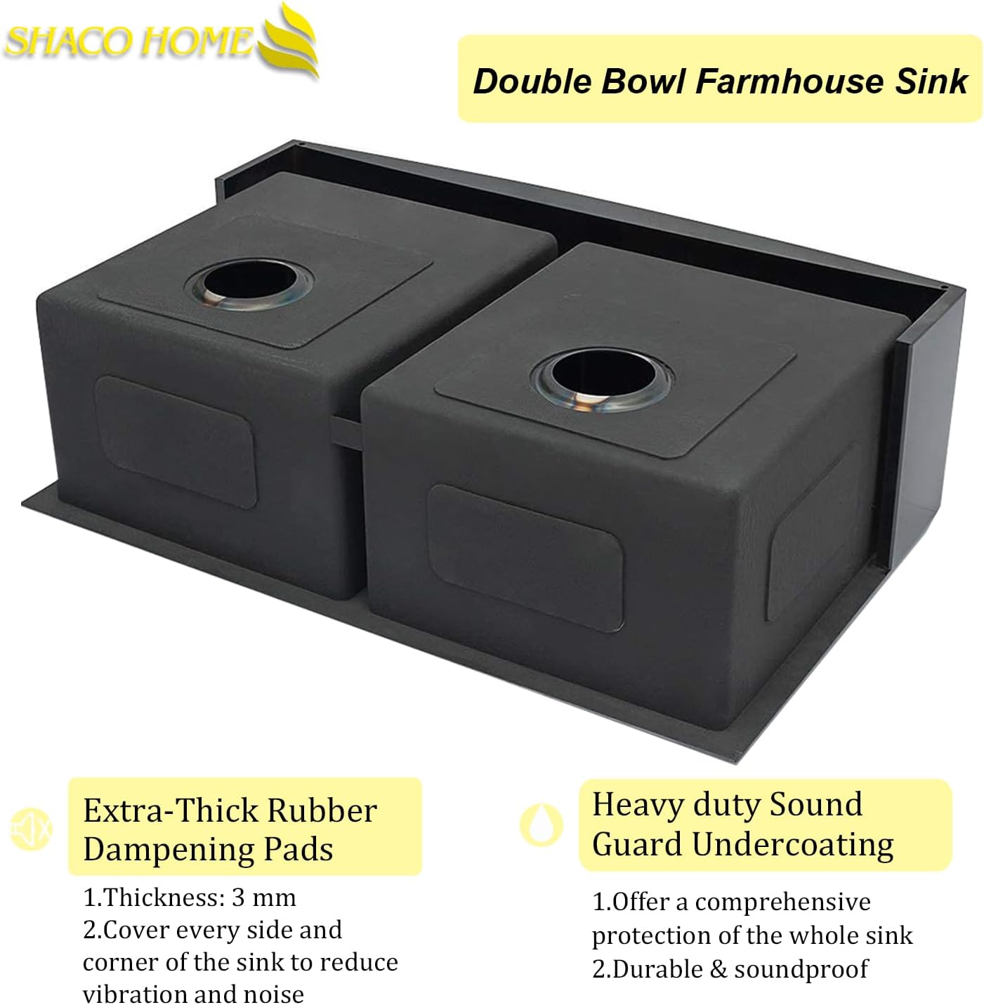 SHACO 33 Inch Double Bowl Divided 50/50 Black Farmhouse Sink, 33x21 Gunmetal Black Stainless Steel Undermount Apron Front Farm Kitchen Sink